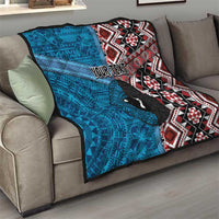 Personalised Aotearoa and Fiji Together Quilt Melanesian Warrior and Koru - Taniko with Hibiscus Tapa Pattern