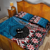 Personalised Aotearoa and Fiji Together Quilt Bed Set Melanesian Warrior and Koru - Taniko with Hibiscus Tapa Pattern