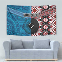 Personalised Aotearoa and Fiji Together Tapestry Melanesian Warrior and Koru - Taniko with Hibiscus Tapa Pattern