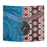 Personalised Aotearoa and Fiji Together Tapestry Melanesian Warrior and Koru - Taniko with Hibiscus Tapa Pattern