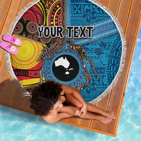 Personalised Australia and Fiji Together Beach Blanket Tribal Palm Tree with Tapa and Aboriginal Animals Half Style