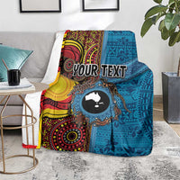 Personalised Australia and Fiji Together Blanket Tribal Palm Tree with Tapa and Aboriginal Animals Half Style