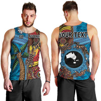 Personalised Australia and Fiji Together Men Tank Top Tribal Palm Tree with Tapa and Aboriginal Animals Half Style