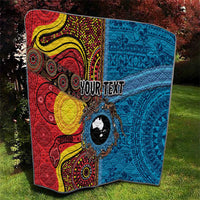 Personalised Australia and Fiji Together Quilt Tribal Palm Tree with Tapa and Aboriginal Animals Half Style