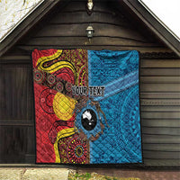 Personalised Australia and Fiji Together Quilt Tribal Palm Tree with Tapa and Aboriginal Animals Half Style