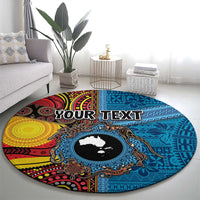 Personalised Australia and Fiji Together Round Carpet Tribal Palm Tree with Tapa and Aboriginal Animals Half Style LT03 - Polynesian Pride