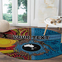 Personalised Australia and Fiji Together Round Carpet Tribal Palm Tree with Tapa and Aboriginal Animals Half Style LT03 - Polynesian Pride