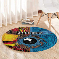 Personalised Australia and Fiji Together Round Carpet Tribal Palm Tree with Tapa and Aboriginal Animals Half Style LT03 - Polynesian Pride
