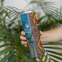 Personalised Australia and Fiji Together Skinny Tumbler Tribal Palm Tree with Tapa and Aboriginal Animals Half Style