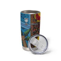 Personalised Australia and Fiji Together Tumbler Cup Tribal Palm Tree with Tapa and Aboriginal Animals Half Style