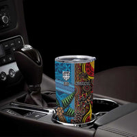 Personalised Australia and Fiji Together Tumbler Cup Tribal Palm Tree with Tapa and Aboriginal Animals Half Style