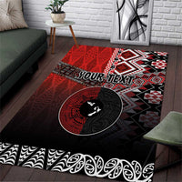 Personalised Aotearoa and Tonga Together Area Rug Manaia and Tongan Tribal Cross - Taniko and Ngatu Art Tattoo