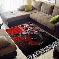 Personalised Aotearoa and Tonga Together Area Rug Manaia and Tongan Tribal Cross - Taniko and Ngatu Art Tattoo