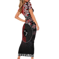 Personalised Aotearoa and Tonga Together Family Matching Short Sleeve Bodycon Dress and Hawaiian Shirt Manaia and Tongan Tribal Cross - Taniko and Ngatu Art Tattoo