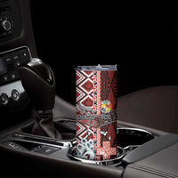 Personalised Aotearoa and Tonga Together Skinny Tumbler Manaia and Tongan Tribal Cross - Taniko and Ngatu Art Tattoo