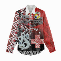 Personalised Aotearoa and Tonga Together Women Casual Shirt Manaia and Tongan Tribal Cross - Taniko and Ngatu Art Tattoo