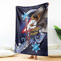 American Samoa Flag Day Blanket Bald Eagle with Uatogi and Fue - Polynesian and Floral Tribal Tattoo