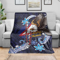 American Samoa Flag Day Blanket Bald Eagle with Uatogi and Fue - Polynesian and Floral Tribal Tattoo