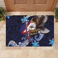 American Samoa Flag Day Rubber Doormat Bald Eagle with Uatogi and Fue - Polynesian and Floral Tribal Tattoo