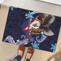 American Samoa Flag Day Rubber Doormat Bald Eagle with Uatogi and Fue - Polynesian and Floral Tribal Tattoo