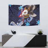 American Samoa Flag Day Tapestry Bald Eagle with Uatogi and Fue - Polynesian and Floral Tribal Tattoo