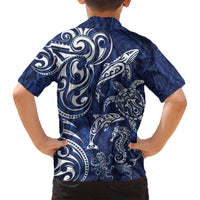 New Zealand Connecting with Seas Family Matching Off Shoulder Maxi Dress and Hawaiian Shirt Maori Tribal and Sea Animals Tattoo - White Glass Style