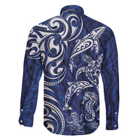 New Zealand Connecting with Seas Family Matching Off Shoulder Maxi Dress and Hawaiian Shirt Maori Tribal and Sea Animals Tattoo - White Glass Style