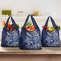 New Zealand Connecting with Seas Grocery Bag Maori Tribal and Sea Animals Tattoo - White Glass Style