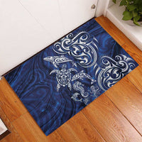 New Zealand Connecting with Seas Rubber Doormat Maori Tribal and Sea Animals Tattoo - White Glass Style