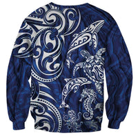 New Zealand Connecting with Seas Sweatshirt Maori Tribal and Sea Animals Tattoo - White Glass Style