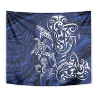 New Zealand Connecting with Seas Tapestry Maori Tribal and Sea Animals Tattoo - White Glass Style