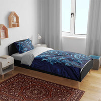 New Zealand Connecting with Seas Bedding Set Maori Tribal and Sea Animals Tattoo - Sea Texture Glass Style
