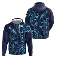New Zealand Connecting with Seas Hoodie Maori Tribal and Sea Animals Tattoo - Sea Texture Glass Style