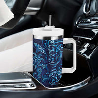 New Zealand Connecting with Seas Tumbler With Handle Maori Tribal and Sea Animals Tattoo - Sea Texture Glass Style