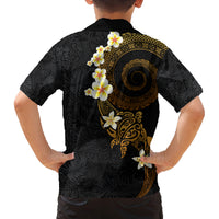 Polynesian Spiral Tribal Tattoo Family Matching Long Sleeve Bodycon Dress and Hawaiian Shirt Golden Color