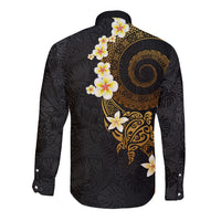 Polynesian Spiral Tribal Tattoo Long Sleeve Button Shirt Golden Color