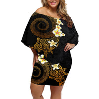 Polynesian Spiral Tribal Tattoo Off Shoulder Short Dress Golden Color LT03 Women Yellow - Polynesian Pride