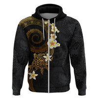 Polynesian Spiral Tribal Tattoo Zip Hoodie Golden Color