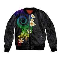 Polynesian Spiral Tribal Tattoo Bomber Jacket Fanciful Color LT03 Unisex Black - Polynesian Pride