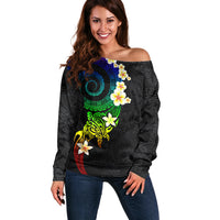 Polynesian Spiral Tribal Tattoo Off Shoulder Sweater Fanciful Color