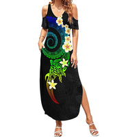 Polynesian Spiral Tribal Tattoo Summer Maxi Dress Fanciful Color LT03 Women Black - Polynesian Pride