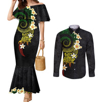 Polynesian Spiral Tribal Tattoo Couples Matching Mermaid Dress and Long Sleeve Button Shirt Reggae Color LT03 Reggae - Polynesian Pride