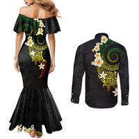 Polynesian Spiral Tribal Tattoo Couples Matching Mermaid Dress and Long Sleeve Button Shirt Reggae Color LT03 - Polynesian Pride