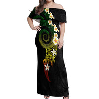 Polynesian Spiral Tribal Tattoo Off Shoulder Maxi Dress Reggae Color LT03 Women Reggae - Polynesian Pride