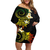 Polynesian Spiral Tribal Tattoo Off Shoulder Short Dress Reggae Color LT03 Women Reggae - Polynesian Pride