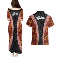 Hawaii Lei and Hibiscus Flowers Tribal Couples Matching Puletasi and Hawaiian Shirt Patchwork Abstract Vintage LT03 - Polynesian Pride