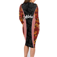 Hawaii Lei and Hibiscus Flowers Tribal Family Matching Long Sleeve Bodycon Dress and Hawaiian Shirt Patchwork Abstract Vintage