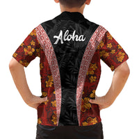 Hawaii Lei and Hibiscus Flowers Tribal Family Matching Off Shoulder Short Dress and Hawaiian Shirt Patchwork Abstract Vintage LT03 - Polynesian Pride