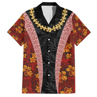 Hawaii Lei and Hibiscus Flowers Tribal Hawaiian Shirt Patchwork Abstract Vintage LT03 Red - Polynesian Pride