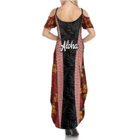 Hawaii Lei and Hibiscus Flowers Tribal Summer Maxi Dress Patchwork Abstract Vintage LT03 - Polynesian Pride